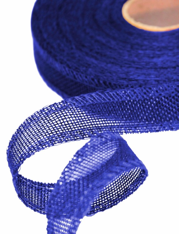 5511-25/A39 Лента декоративная из искусственного льна с проволокой 2,5 см*25 ярд синий 1/100