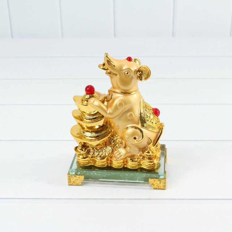 ZM50-4 Мышка на монетах 12*7*16 см (сусальное золото) 