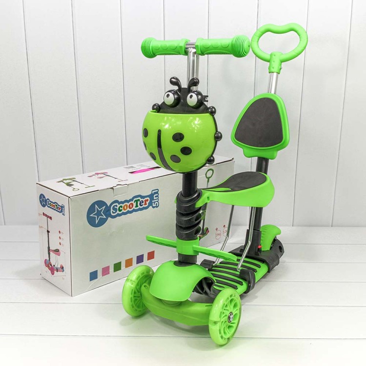 000200-100 Самокат детский 3-х колёсный со светящимися колесами, сиденьем и ручкой (ассортимент) 1/6