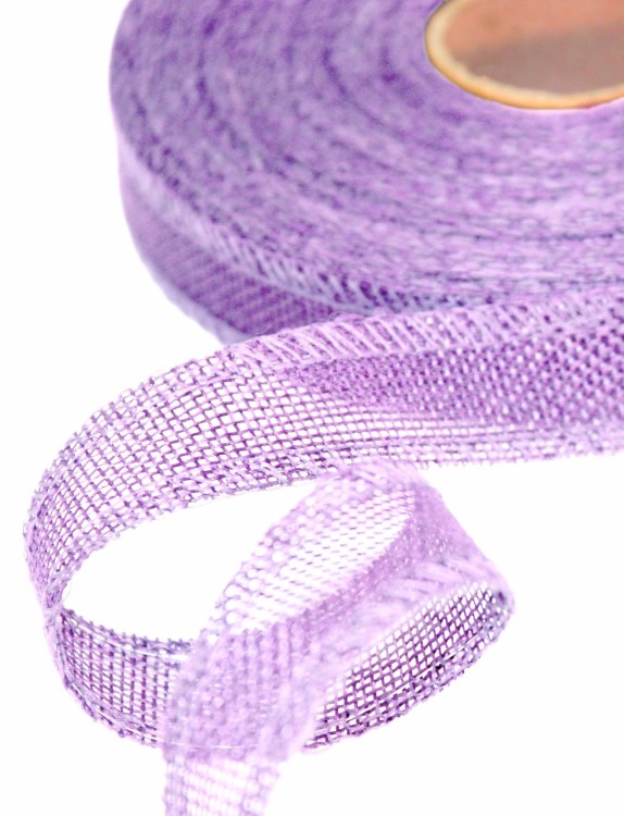 5511-25/A69 Лента декоративная из искусственного льна с проволокой 2,5 см*25 ярд светло-сиреневый 1/100