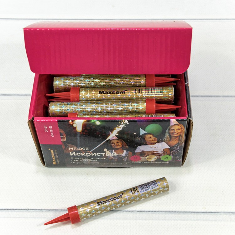 MF-006 Свечи для торта "Фонтан" набор (40 шт.) 10см 30(±5%)сек "Искристый" 1/24 MF-006 Свечи для торта "Фонтан" набор (40 шт.) 10см 30(±5%)сек "Искристый" 1/24