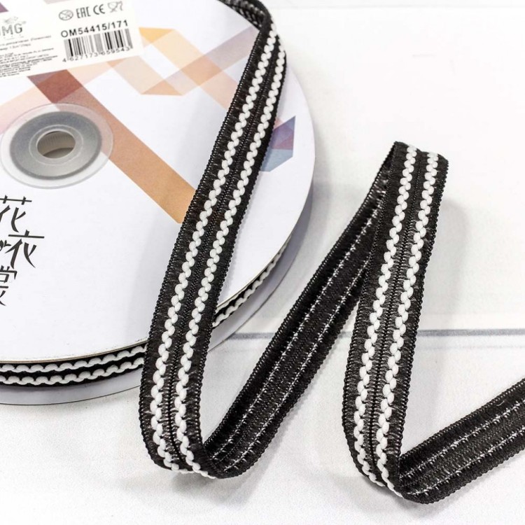 544-15/171 Лента декоративная с бахромой (полиэстер) 1,5 см*25 ярд черный 1/8 1/192