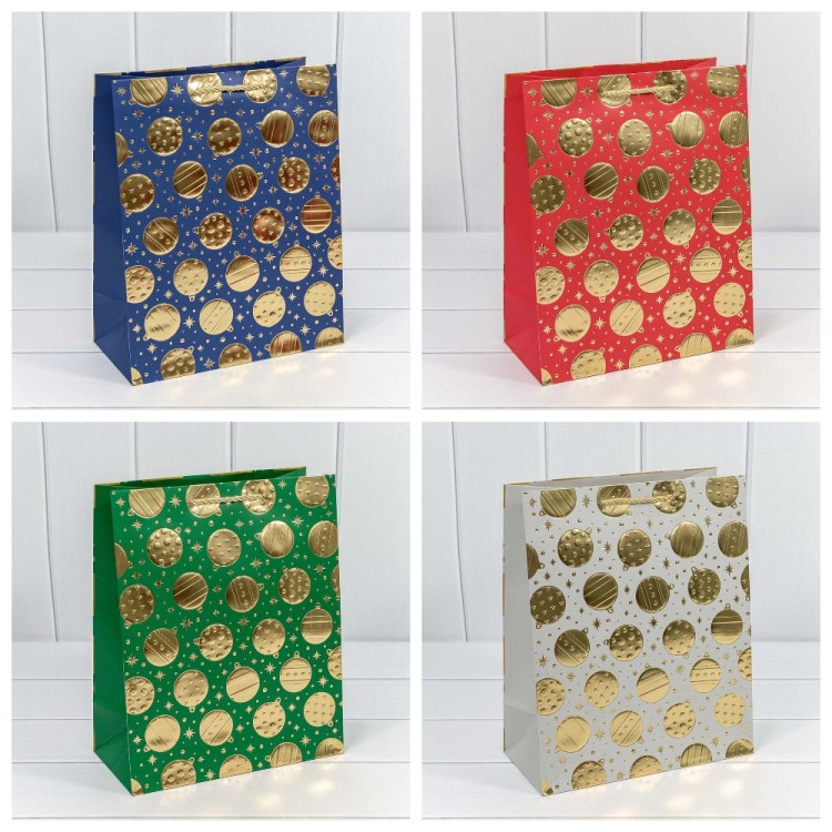 300298C Пакет подарочный с тиснением "Золотые шары" (микс) 26*32*13 210г 1/20 1/240