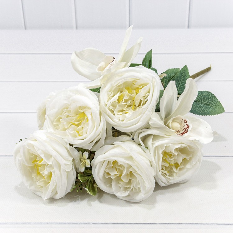 303-06-048/01 Искусственные цветы Роза пионовидная (6 Цветов) 48см Белый 1/1
