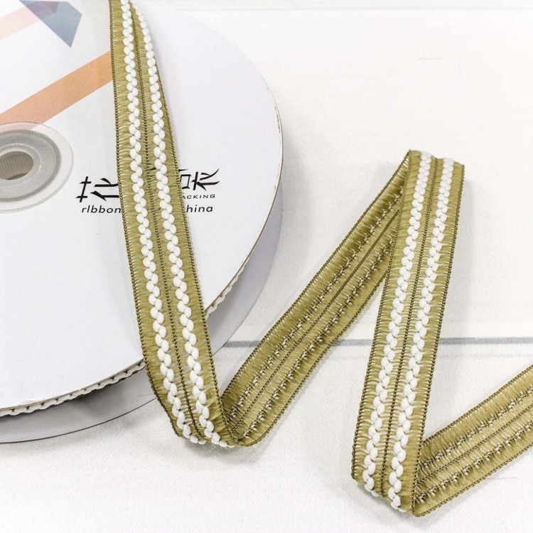 544-15/94 Лента декоративная с бахромой (полиэстер) 1,5 см*25 ярд хаки 1/8 1/192