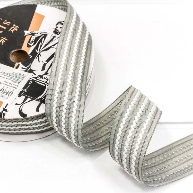 545-25/124 Лента декоративная с бахромой (полиэстер) 2,5 см*18 ярд серый 1/8 1/192