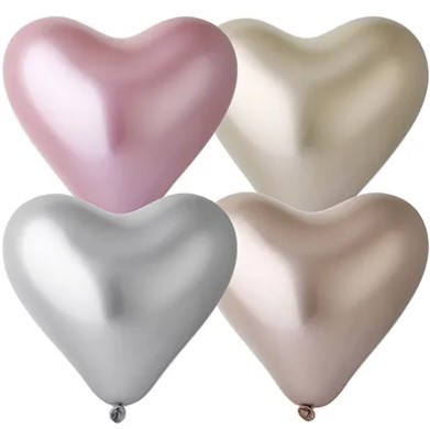 1105-0410 Шары Сердца 30см хром ассорти Италия 25шт