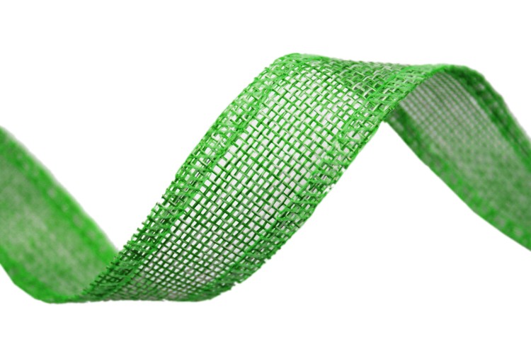 5511-25/8 Лента декоративная из искусственного льна с проволокой 2,5 см*25 ярд зеленый 1/100