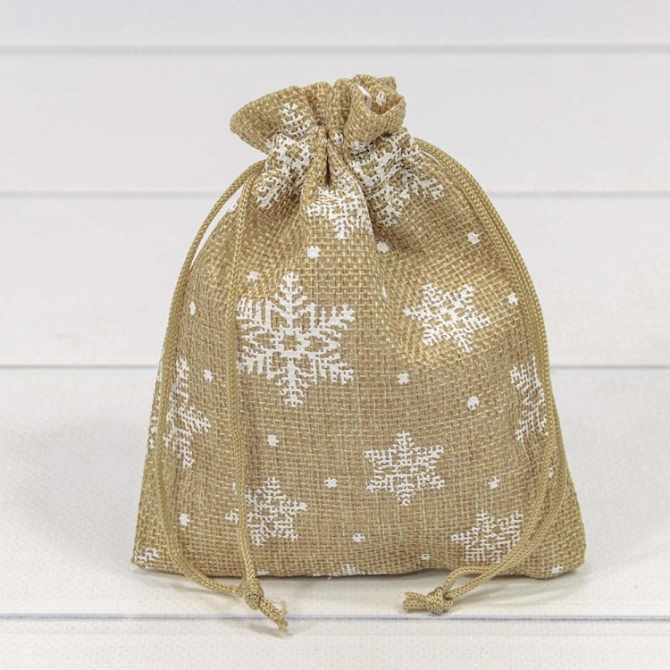 000807H/2 Мешочки из искусственного льна 12*15 с рисунком "Снежинки" 1/50 1/2000
