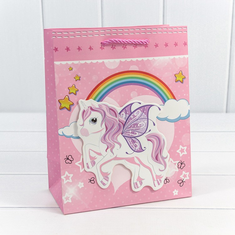 000333E Пакет подарочный с 3D аппликацией "Единороги" (микс) 18*23*10 210г 1/20 1/360