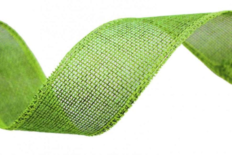 5511-40/6 Лента из искусственного льна 4 см с проволокой светло-зеленая