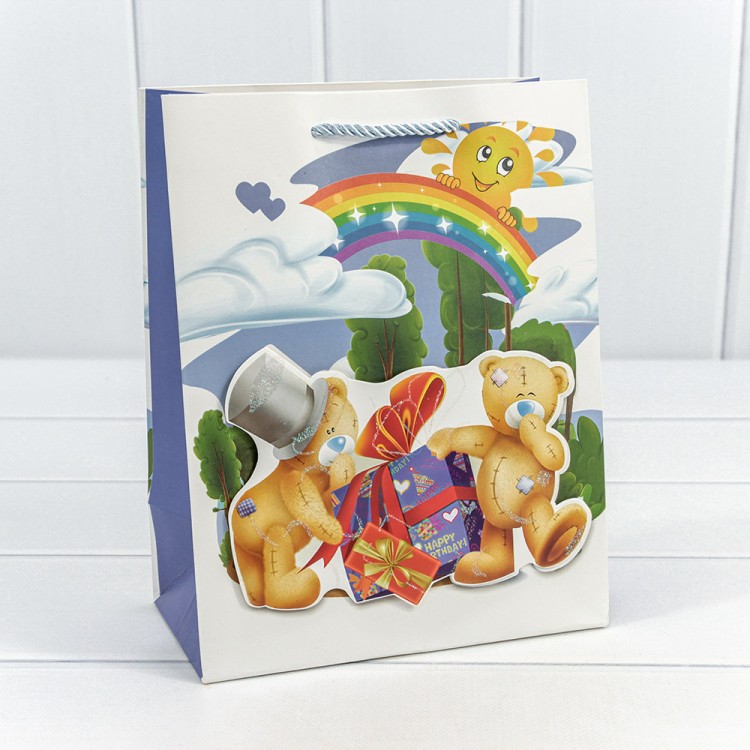 000334E Пакет подарочный с 3D аппликацией "Мишки" (микс) 18*23*10 210г 1/20 1/360