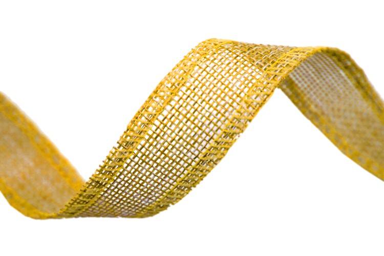 5511-40/7 Лента декоративная из искусственного льна с проволокой 4 см*25 ярд желтый 1/60