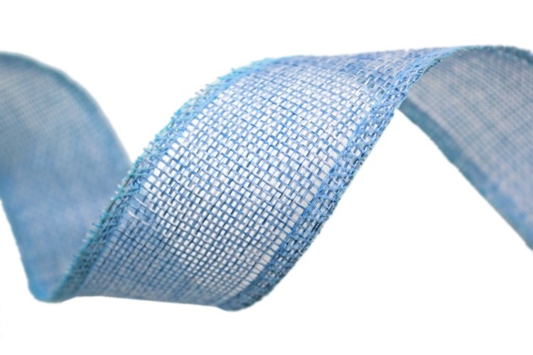 5511-40/11 Лента декоративная из искусственного льна с проволокой 4 см*25 ярд голубой 1/60