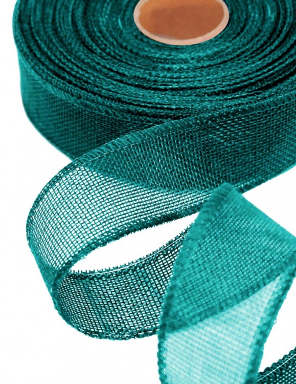 5511-40/13 Лента из искусственного льна 4 см с проволокой Бирюзовая