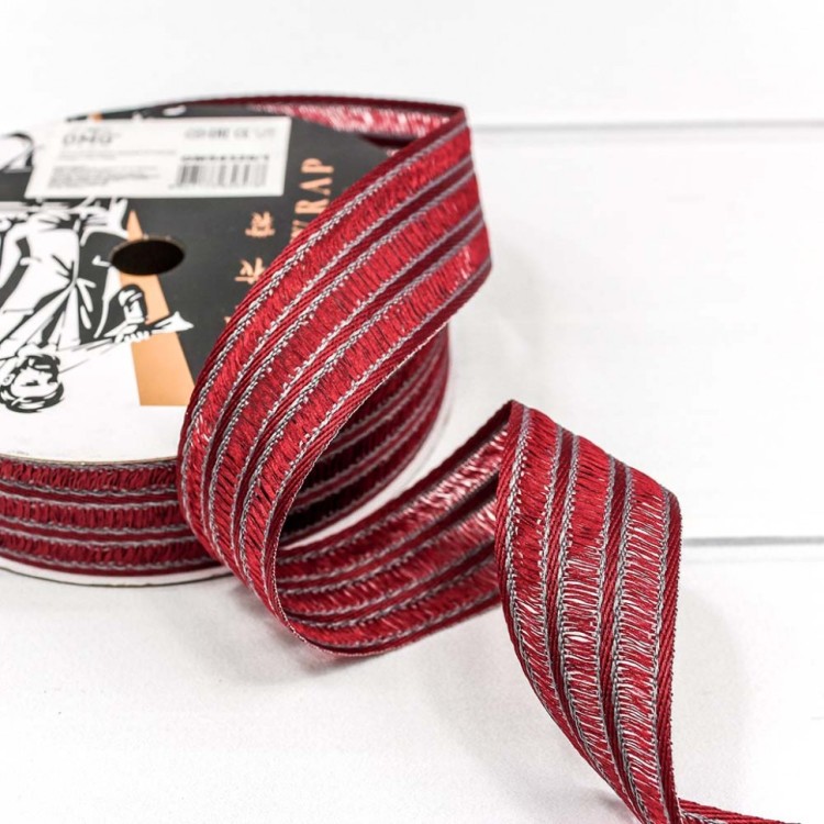 543-26/1 Лента декоративная с бахромой (полиэстер) 2,6 см*20 ярд бордовый 1/8 1/192  