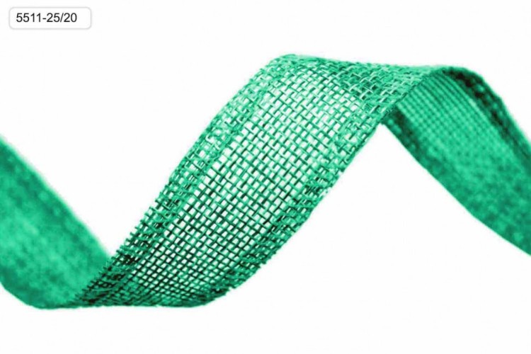 5511-25/20 Лента декоративная из искусственного льна с проволокой 2,5 см*25 ярд светло-изумрудный 1/100