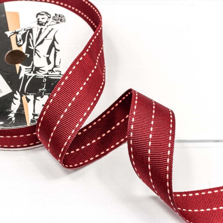 542-26/1 Лента декоративная в полоску (полиэстер) 2,6 см*20 ярд бордовый 1/8 1/192  