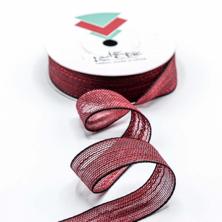 537-25/6 Лента декоративная (полиэстер) с каймой 2,5 см*20 ярдов бордовый 1/8 1/192