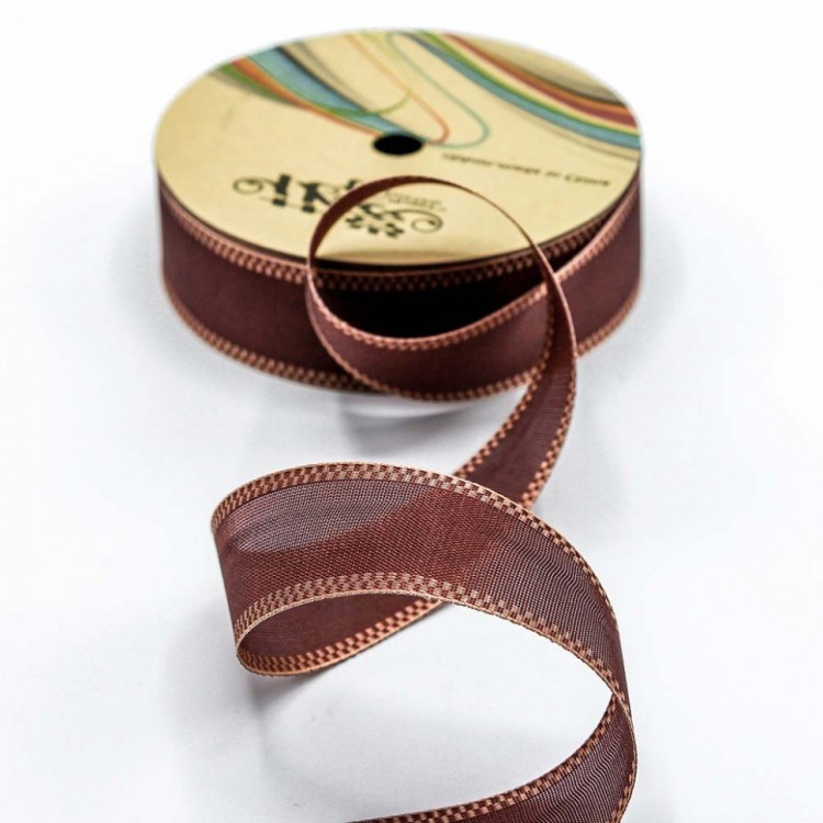 538-30/1 Лента декоративная с каймой (полиэстер) 3 см*15 ярдов красное дерево 1/6 1/144