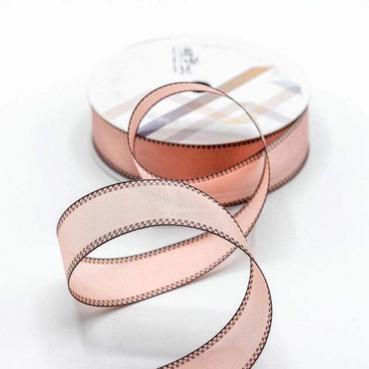 538-30/3 Лента декоративная с каймой (полиэстер) 3 см*15 ярдов персиковый 1/6 1/144