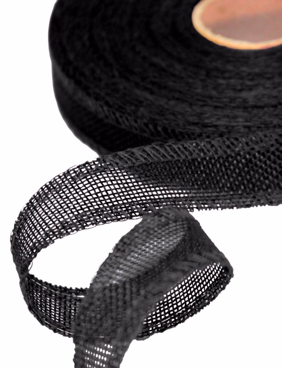 5511-25/A15 Лента декоративная из искусственного льна с проволокой 2,5 см*25 ярд черный 1/100