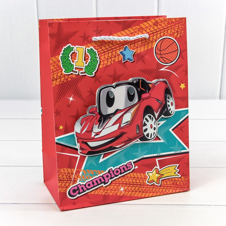 000253E	Пакет подарочный с 3D аппликацией "Машинки" (микс) 18*23*10 210г 1/20 1/360			